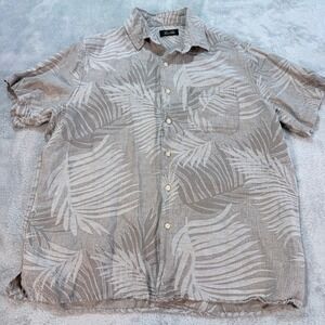 Tasso Elba Mens Linen SILK Palm Leaf Print Short Sleeve Button‎ Up Shirt M